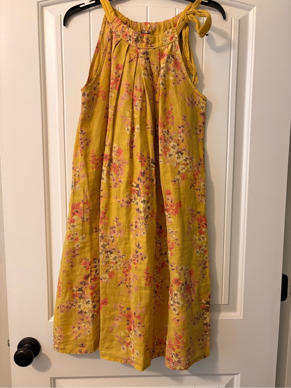 Bellambra Italian yellow linen Floral Tie-Shoulder Dress